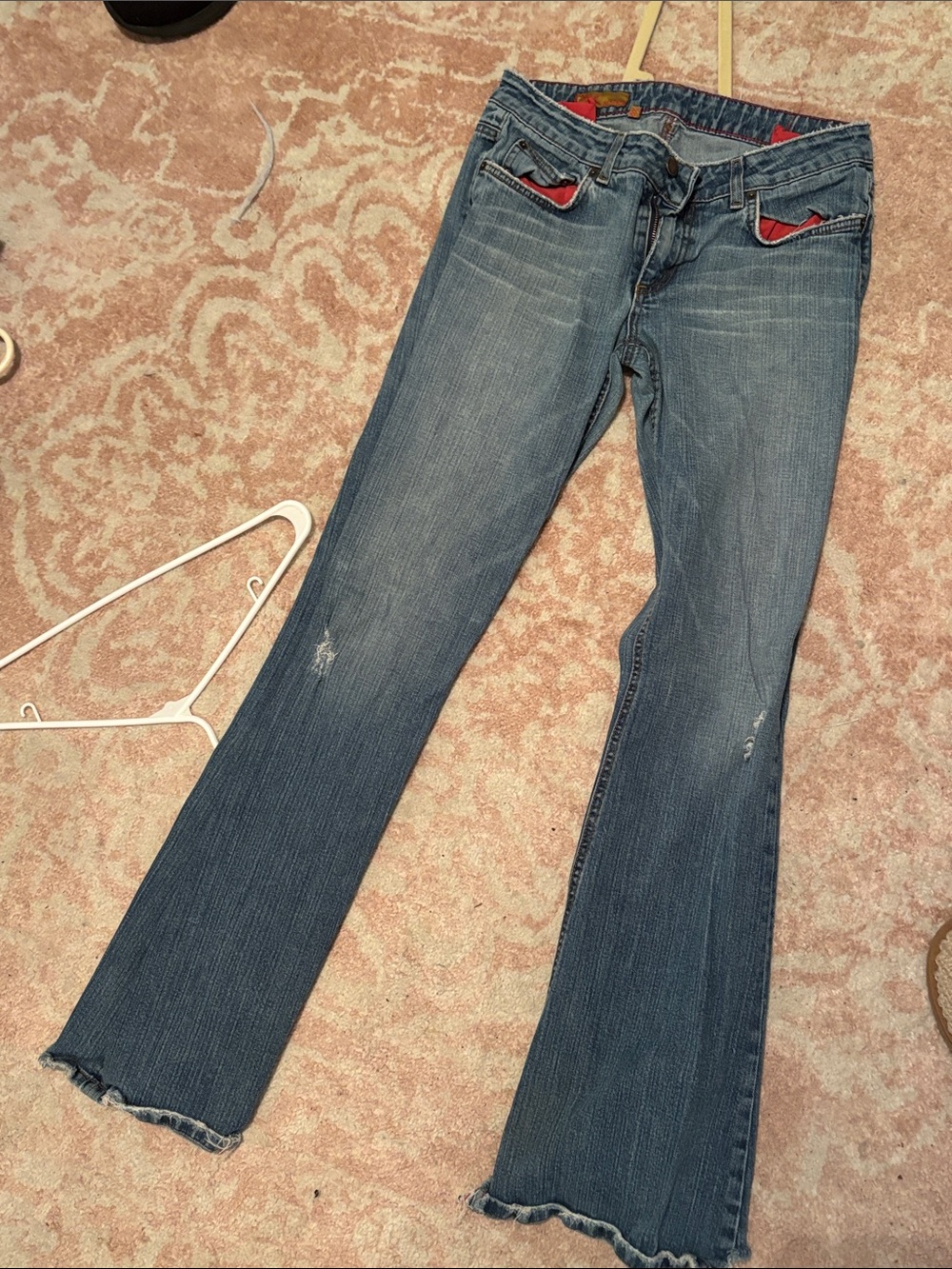 Women’s Bartack Blue Vintage 2000s Low Rise Jeans with Subtle Distressing